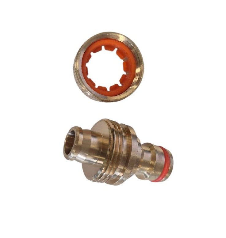 Connector parts: front coupling face with internal orange ring and metal male nipple