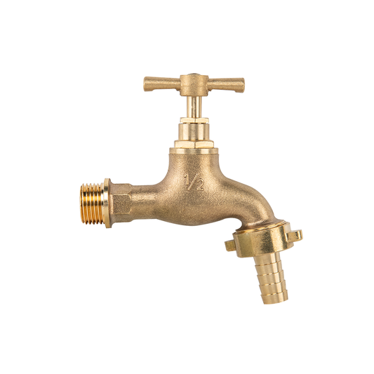 Brass garden bib tap fitting: 1/2 BSPM inlet, 3/4 outlet, 1/2 hose barb