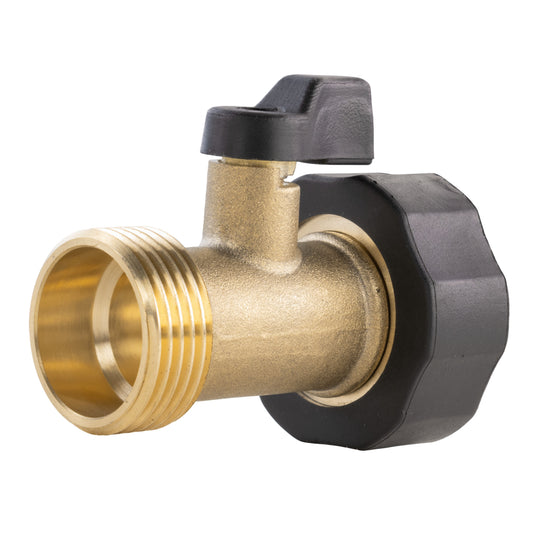 Brass in-line valve ¾" BSPF-M with black handwheel and threaded inlet