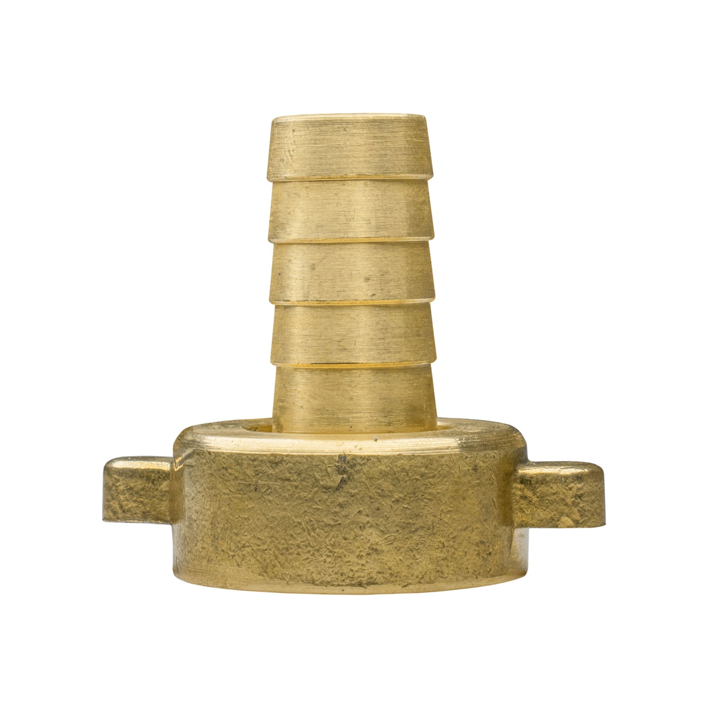 Brass 1/2in BSPF to 13mm adapter, front view with short threaded collar