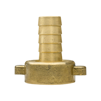 Brass threaded adapter with hex base and barbed outlet end