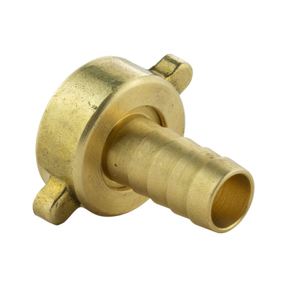 Brass barb fitting with flared base for hose attachment