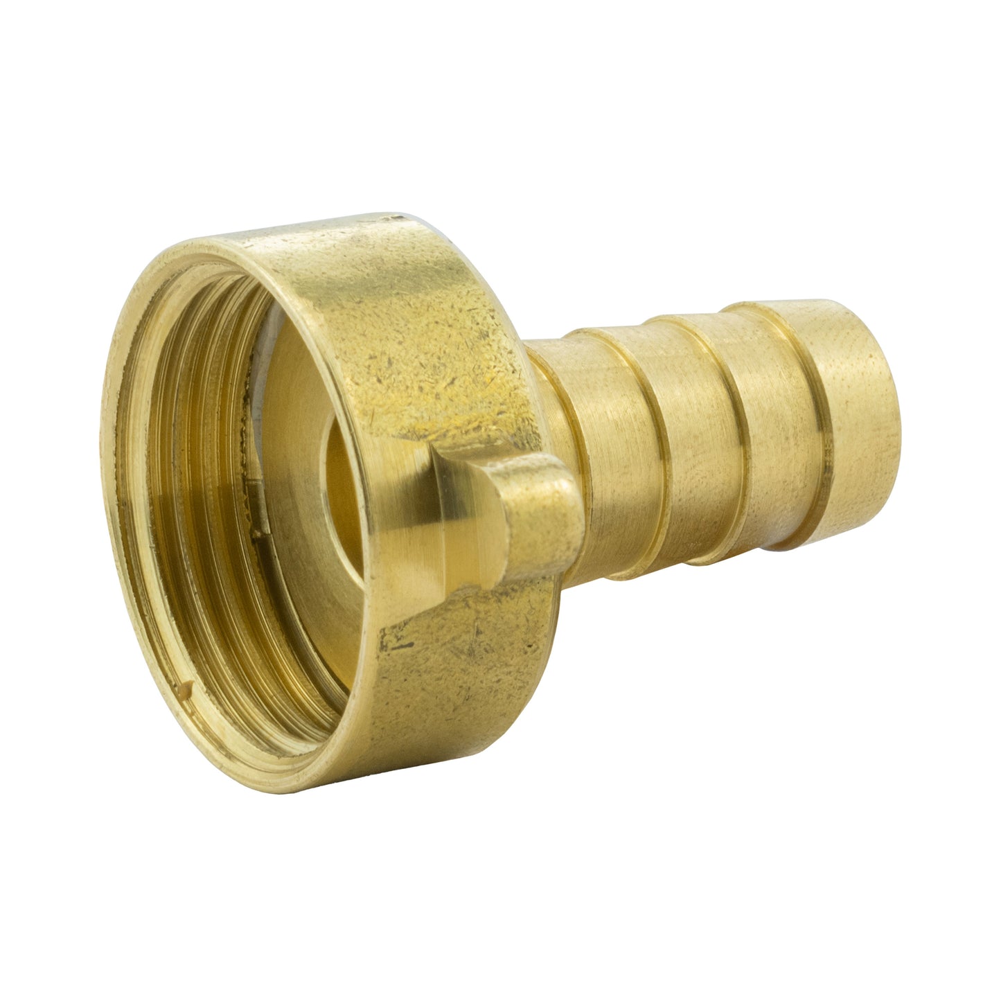 Brass barbed hose fitting with internal connection opening