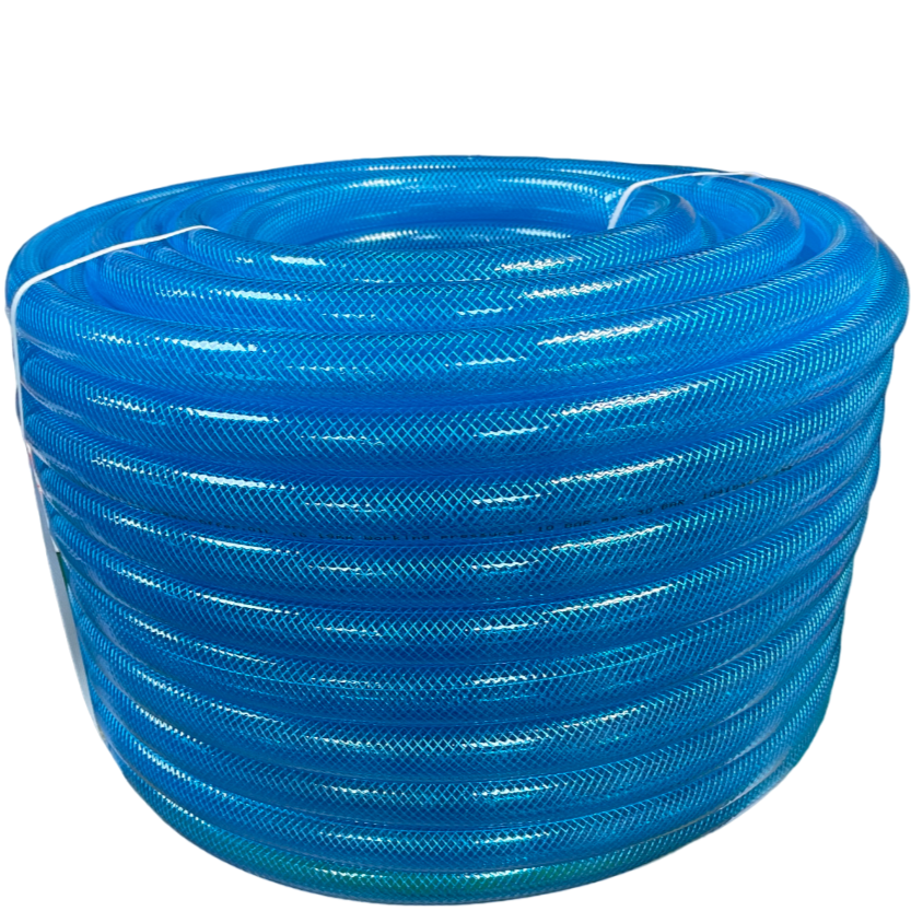 Geflochtene Kraftstoffschlauch-Spule blau transparent aus PVC, 25 mm*2,6 mm