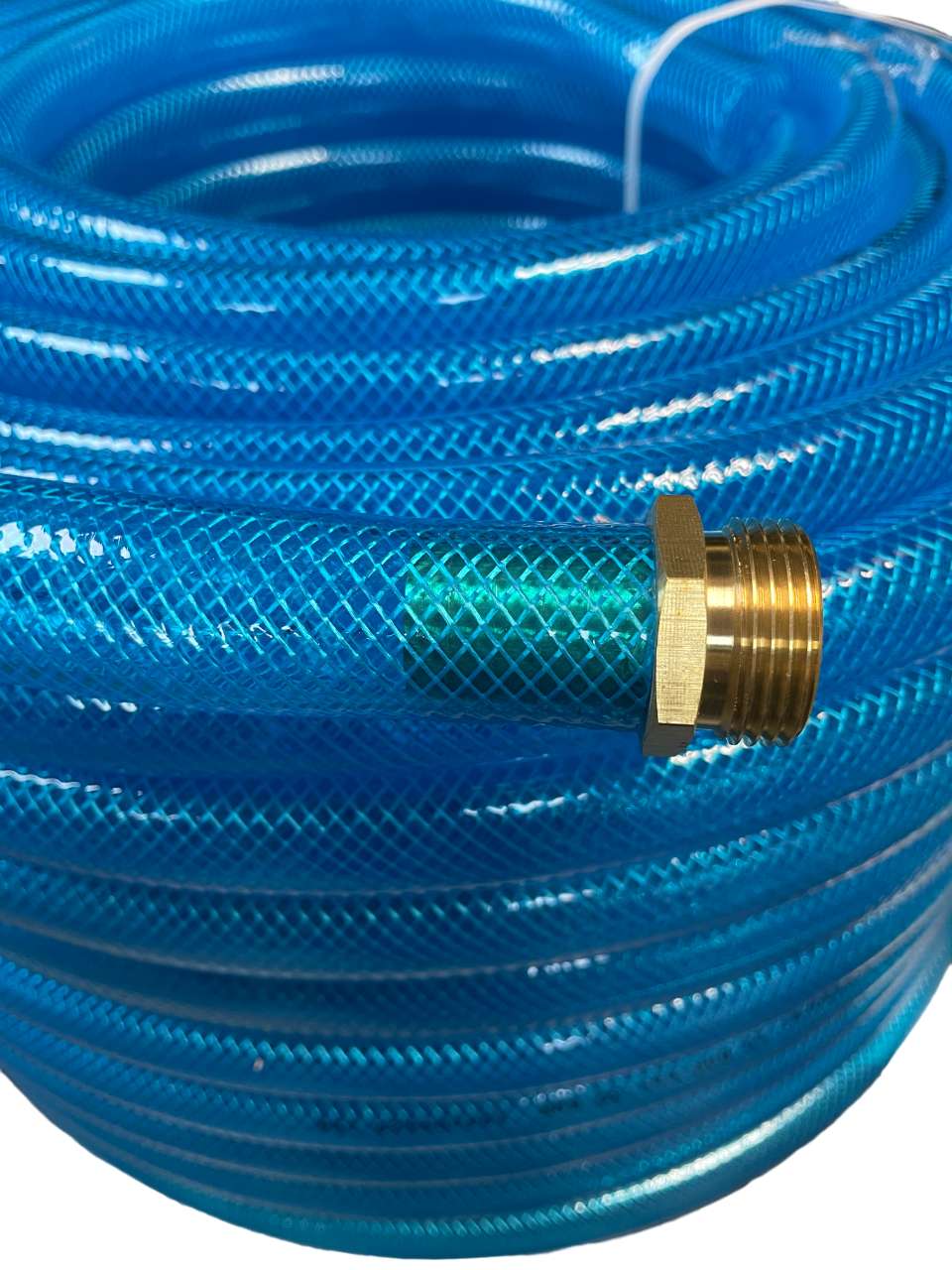 Geflochtener Kraftstoffschlauch blau transparent mit Messingkupplung, 25 mm*2,6 mm