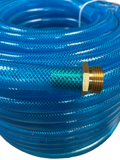 Geflochtener Kraftstoffschlauch blau transparent mit Messingkupplung, 25 mm*2,6 mm