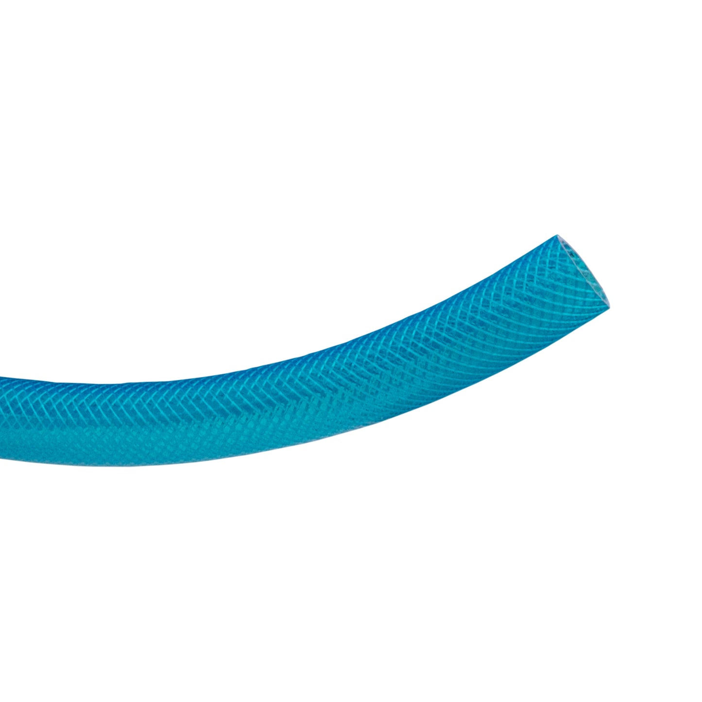 Blue transparent PVC braided fuel hose section with open end