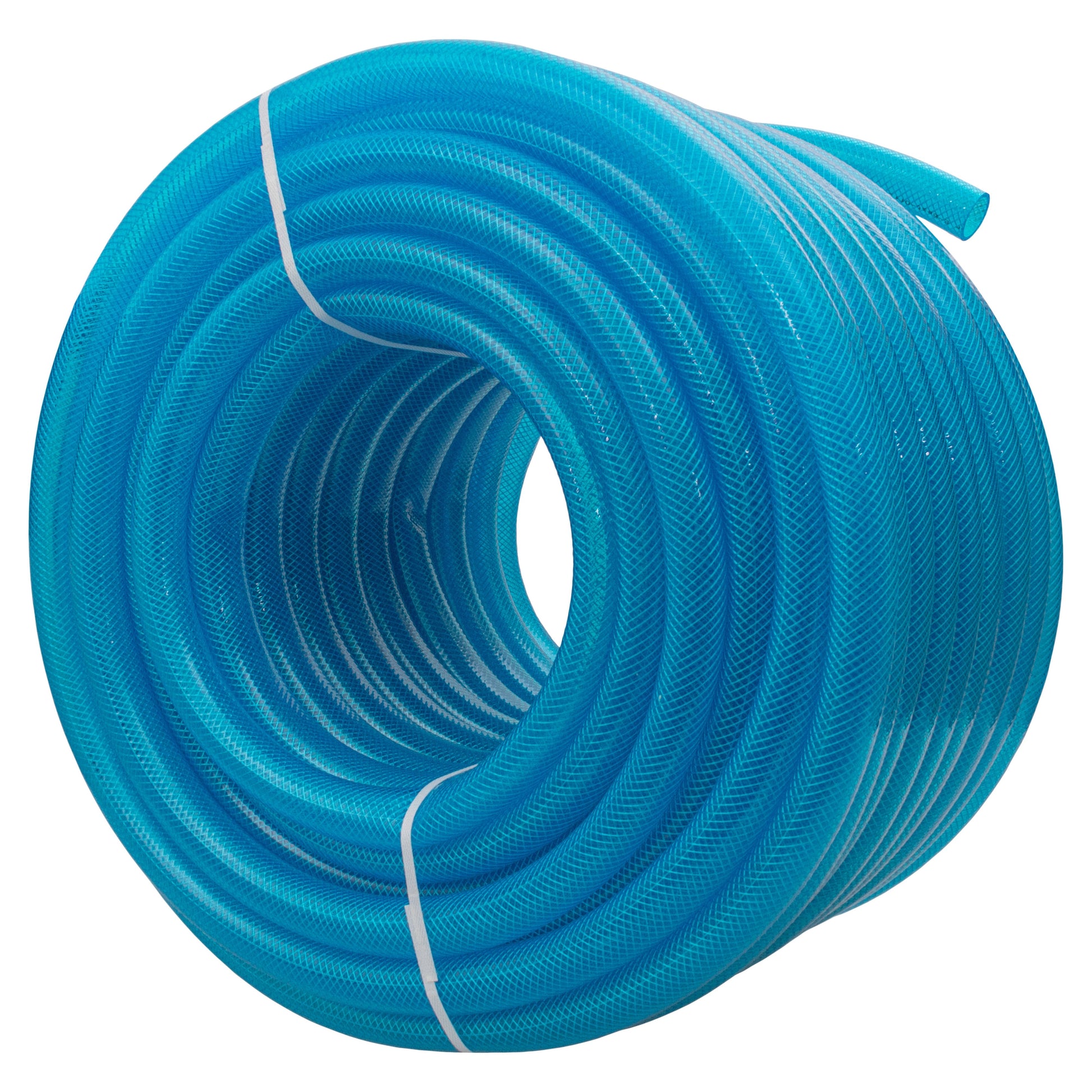 Braided fuel hose coil in blue transparent PVC, 30.2mm outer diameter