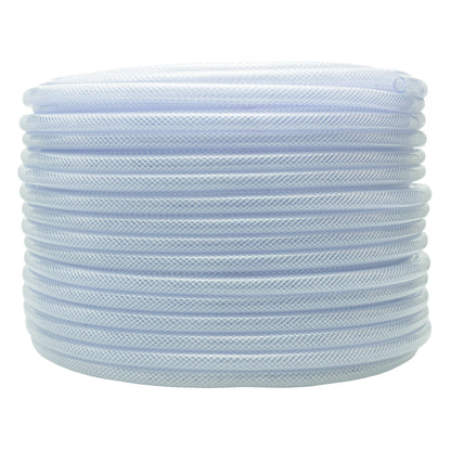 Clear braided PVC pipe, light blue translucent roll, 10mm x 1.6mm thickness