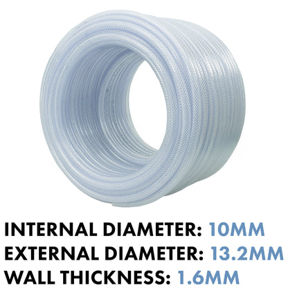 Clear braided PVC pipe coil, 10mm internal diameter with woven surface
