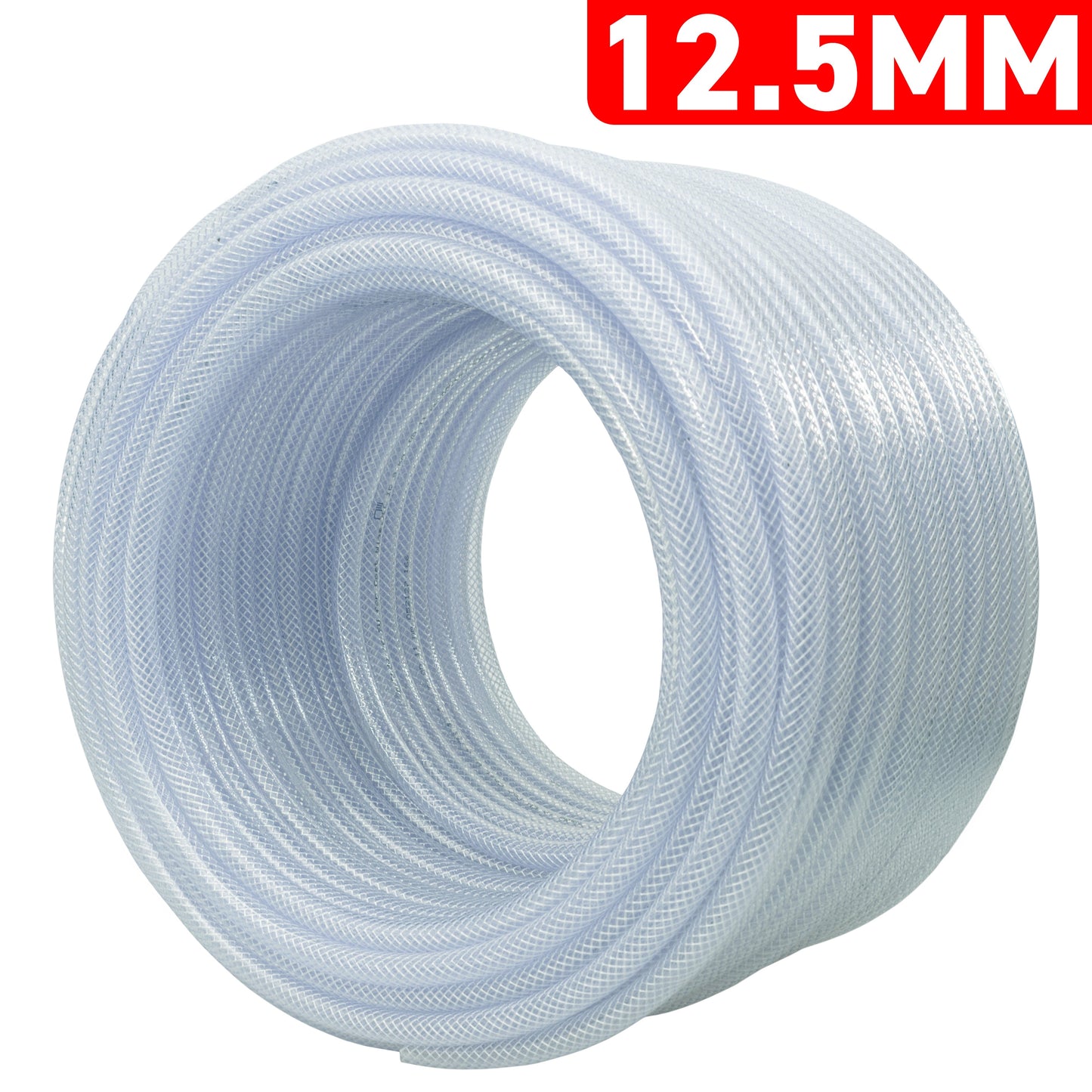 Clear braided PVC pipe coil, 12.5mm inner diameter, transparent light blue