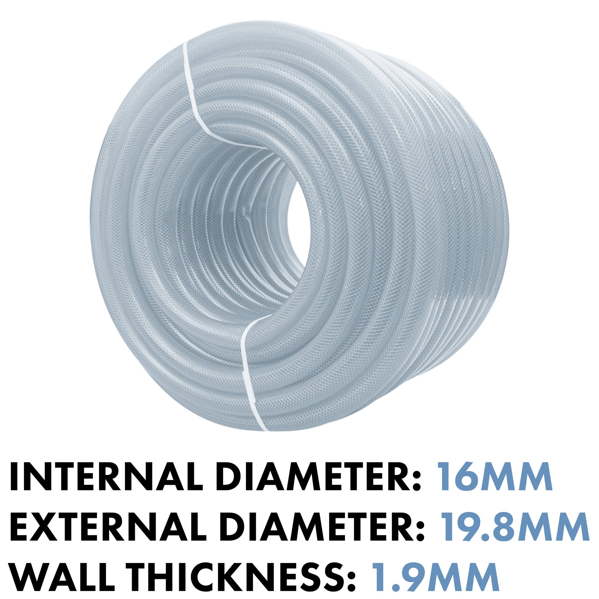 Clear braided PVC pipe coil with inner hollow, 16mm diameter