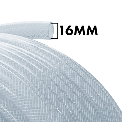 Clear braided PVC pipe, marked 16mm diameter