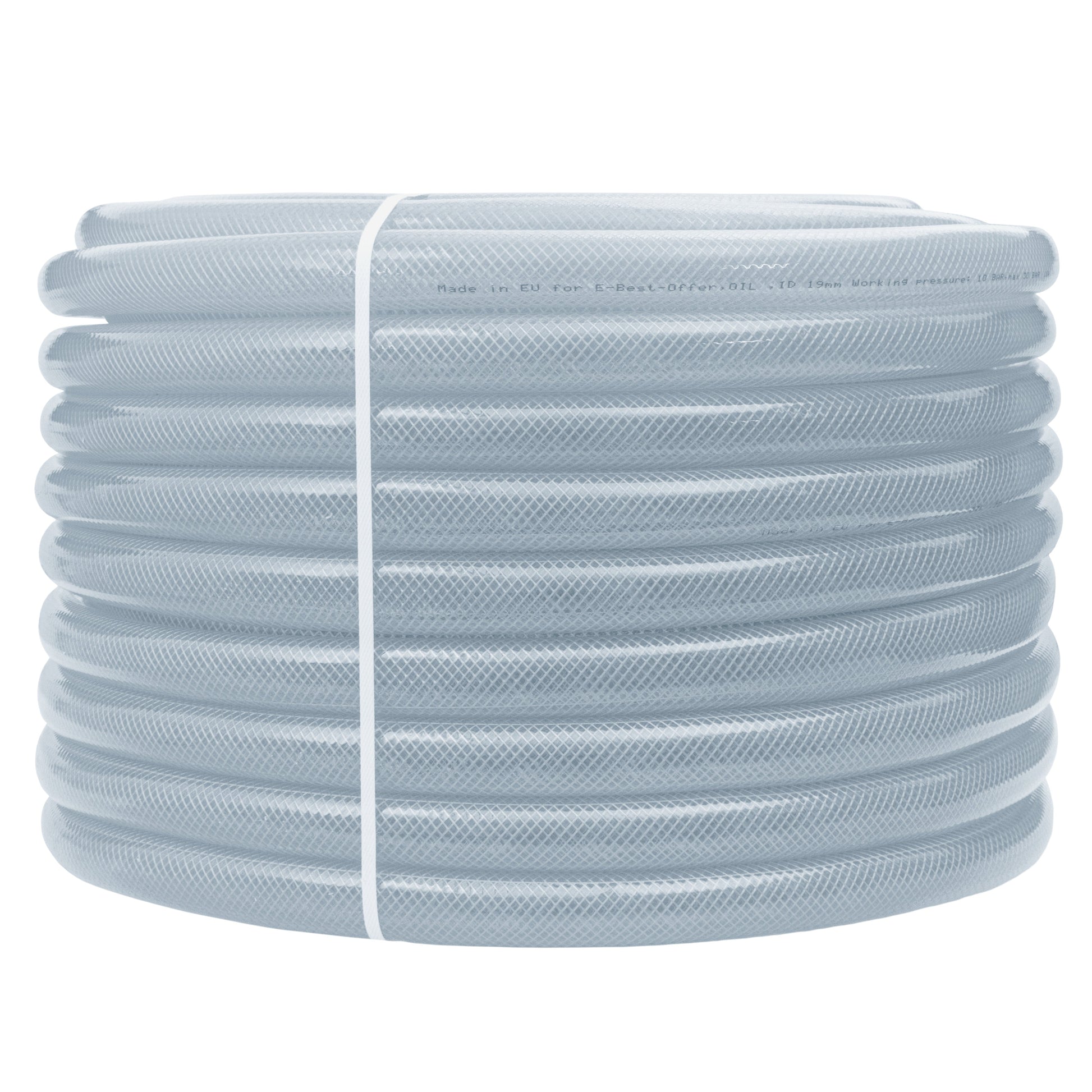 Clear braided PVC pipe roll, stacked loops with mesh weave