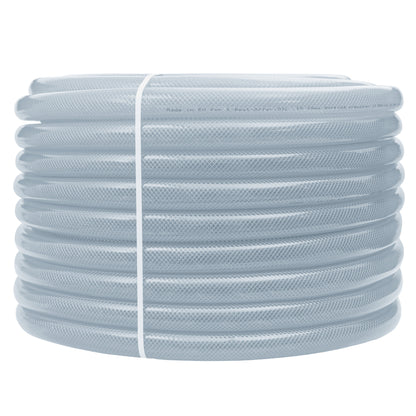 Clear braided PVC pipe roll, stacked loops with mesh weave