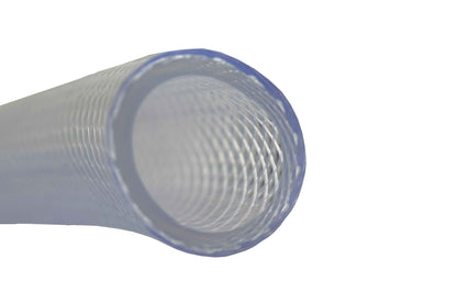 Clear braided PVC pipe end view, circular inner bore, 16mm diameter