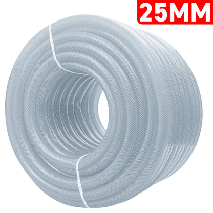 Clear braided PVC pipe coil: 25mm ID, 32mm OD, 3.5mm wall thickness