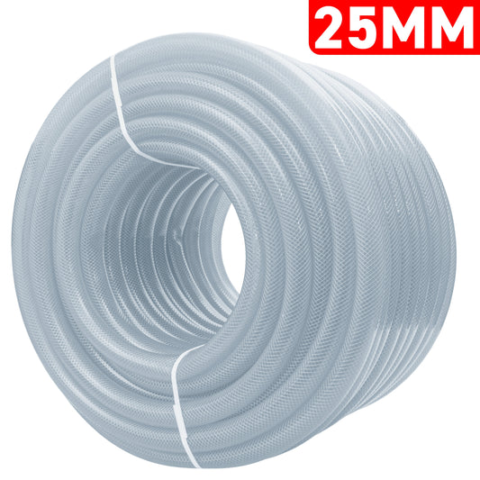 Clear braided PVC pipe coil: 25mm ID, 32mm OD, 3.5mm wall thickness