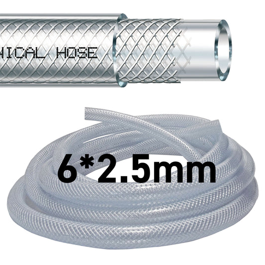 Clear braided PVC pipe 6x2.5mm, coiled transparent tubing (size shown on image)