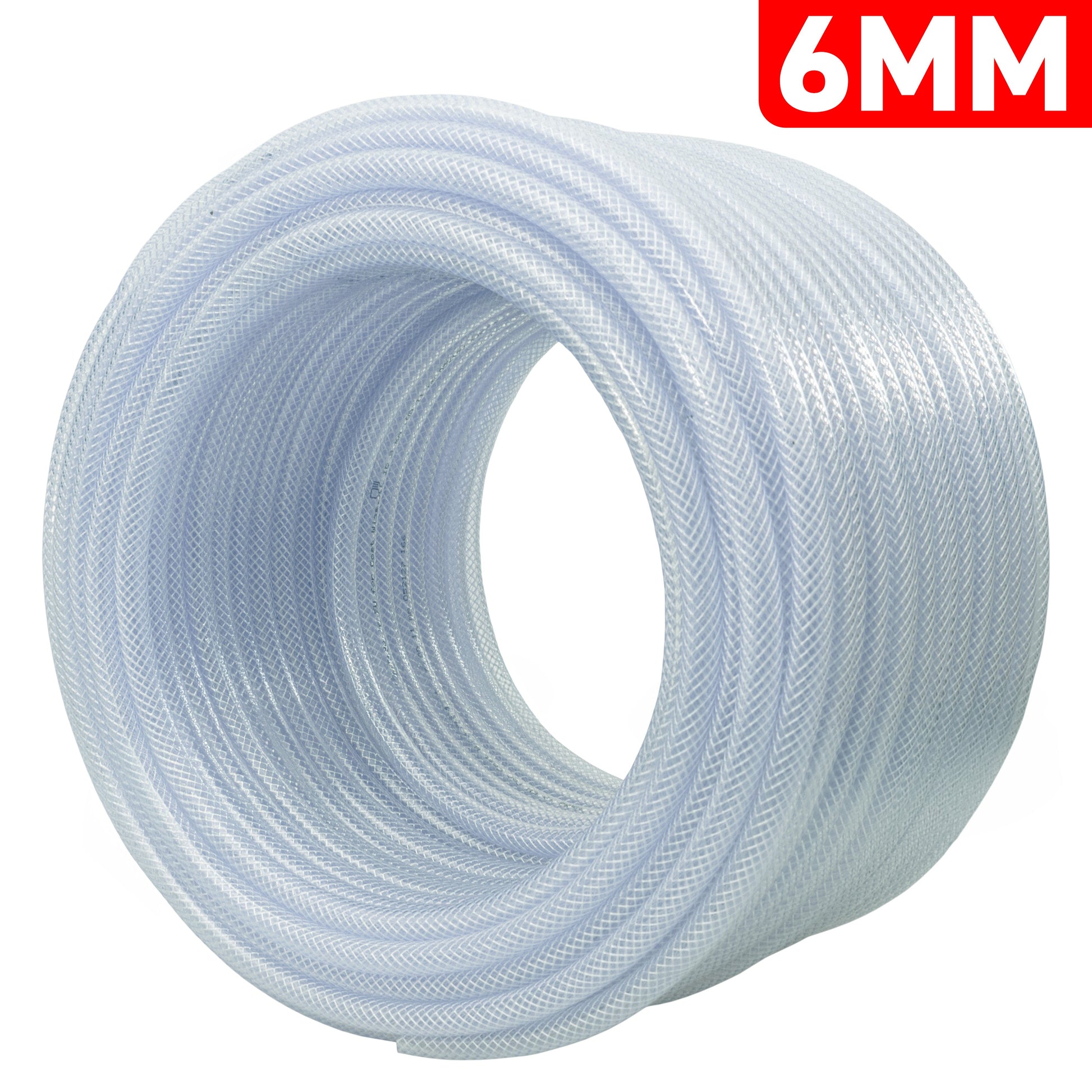 Clear braided PVC pipe roll, light blue, 6mm diameter