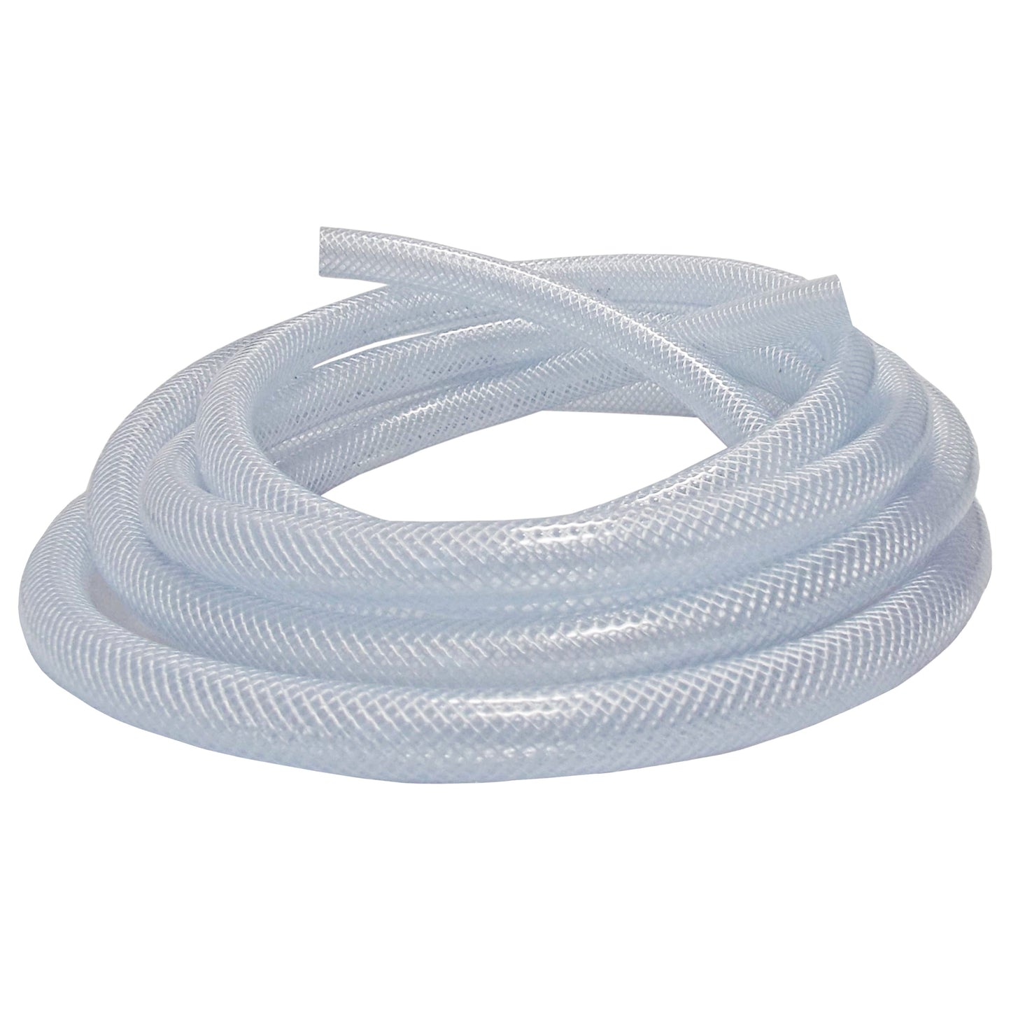 Clear braided PVC pipe 6mm x 1.6mm, looped length, translucent light blue texture