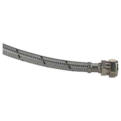 End compression fitting with nut on braided 15mm flexi hose 500mm