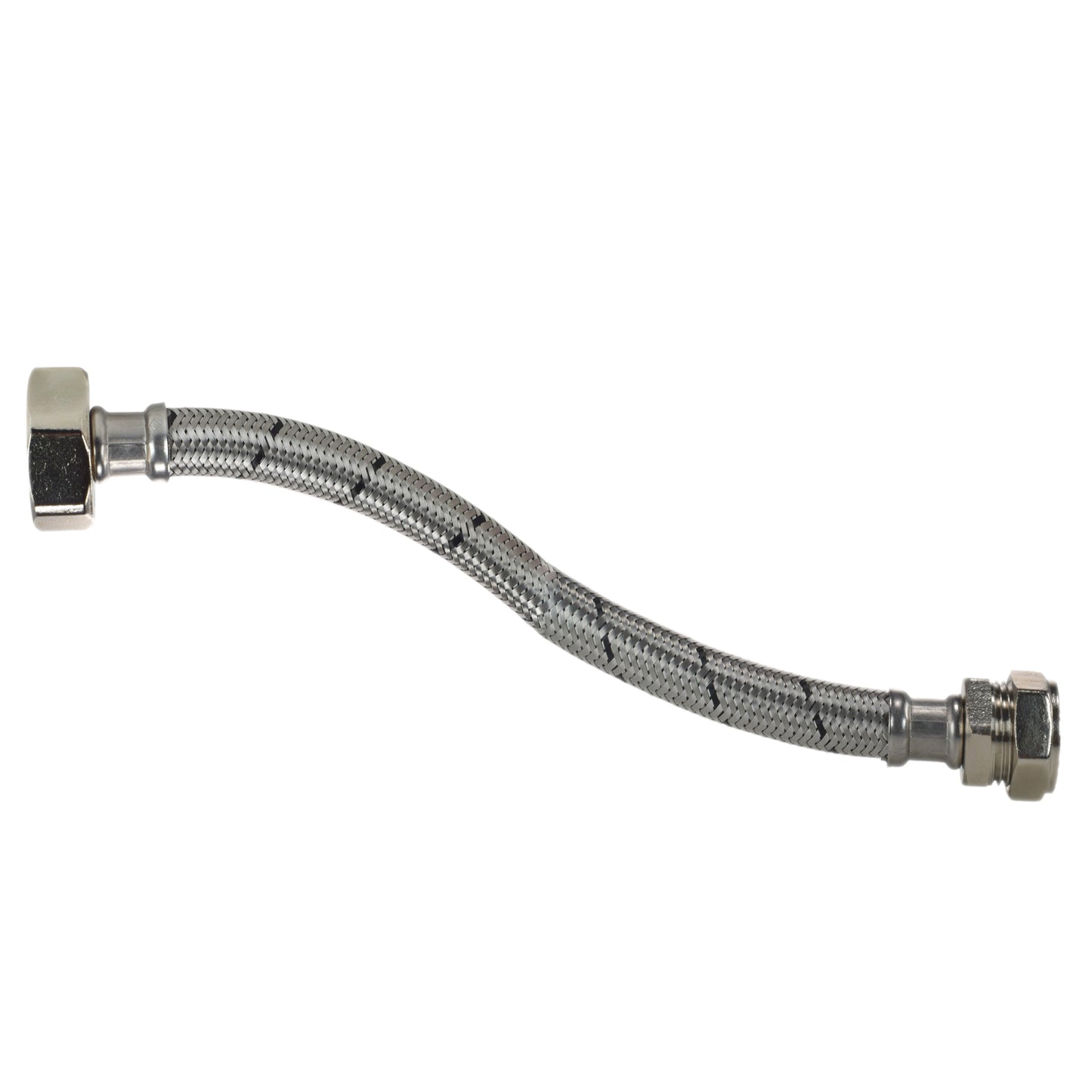Curved braided stainless hose with threaded fittings, standard connection kit for lever tap
