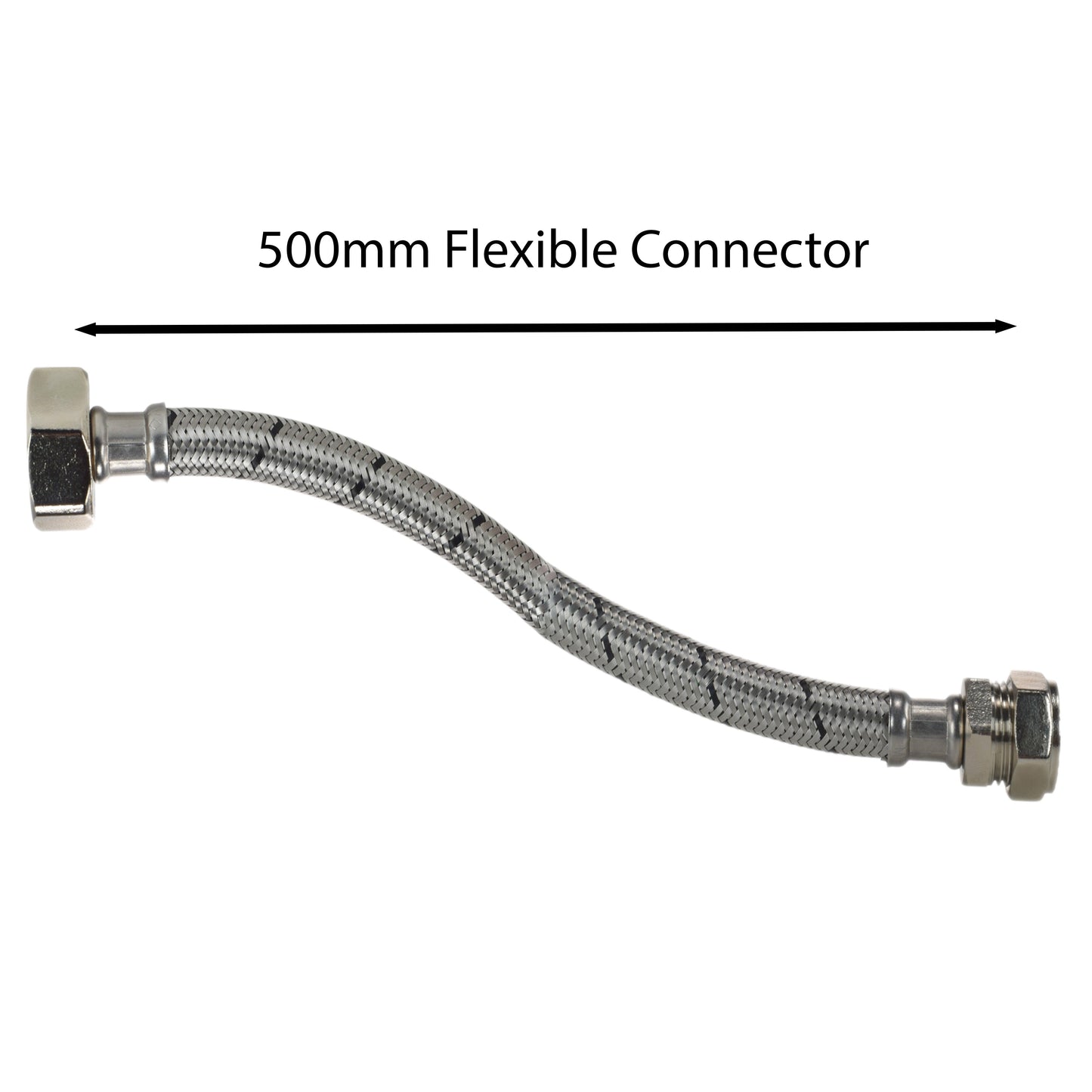 500mm flexible connector hose with braided line and metal end nuts—tap connection kit