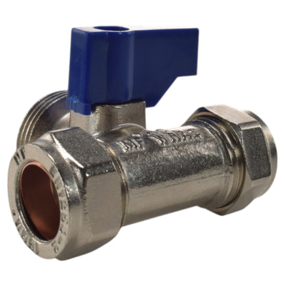 Brass compression tee valve body with blue lever and compression nuts