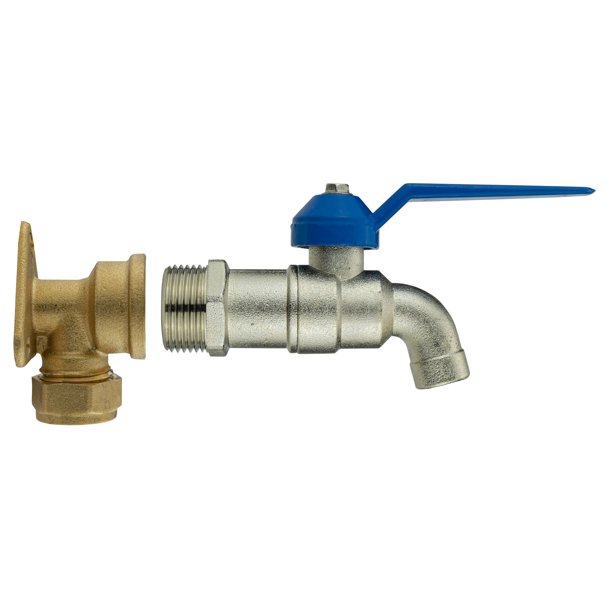 15mm brass wall flange kit with simple lever tap and blue operating handle