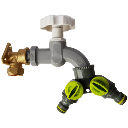 Brass wall flange kit with grey tap control and two-way splitter, 15mm
