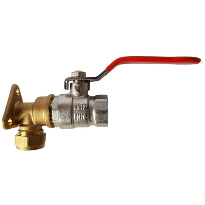 Brass wall flange kit lever valve with red handle, 1/2" BSP, 15mm brass