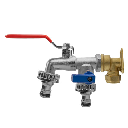 15mm brass quick-connect wall flange tap kit: red lever, silver body, blue coupler