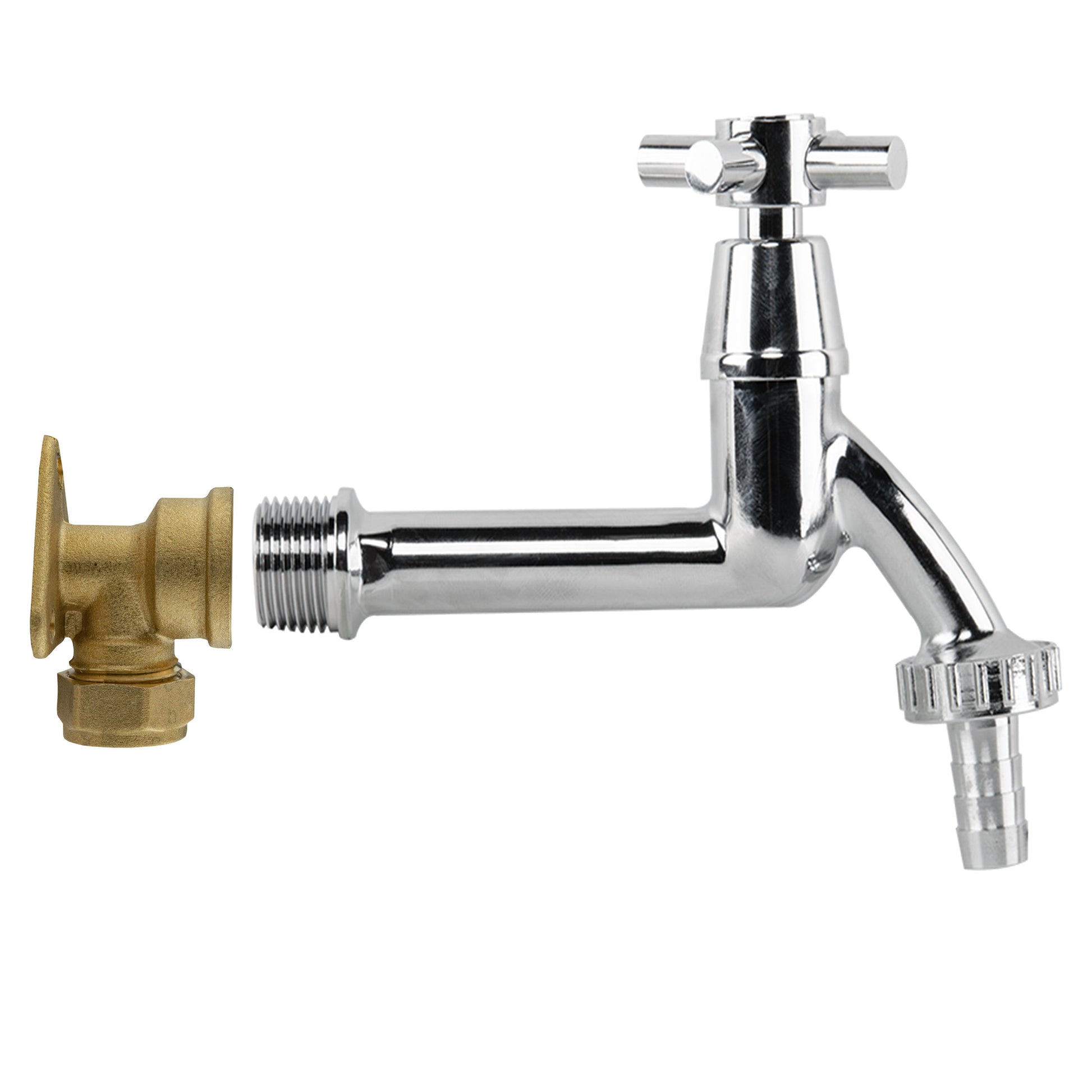 Brass wall flange kit with extended chrome tap, 1/2" barb