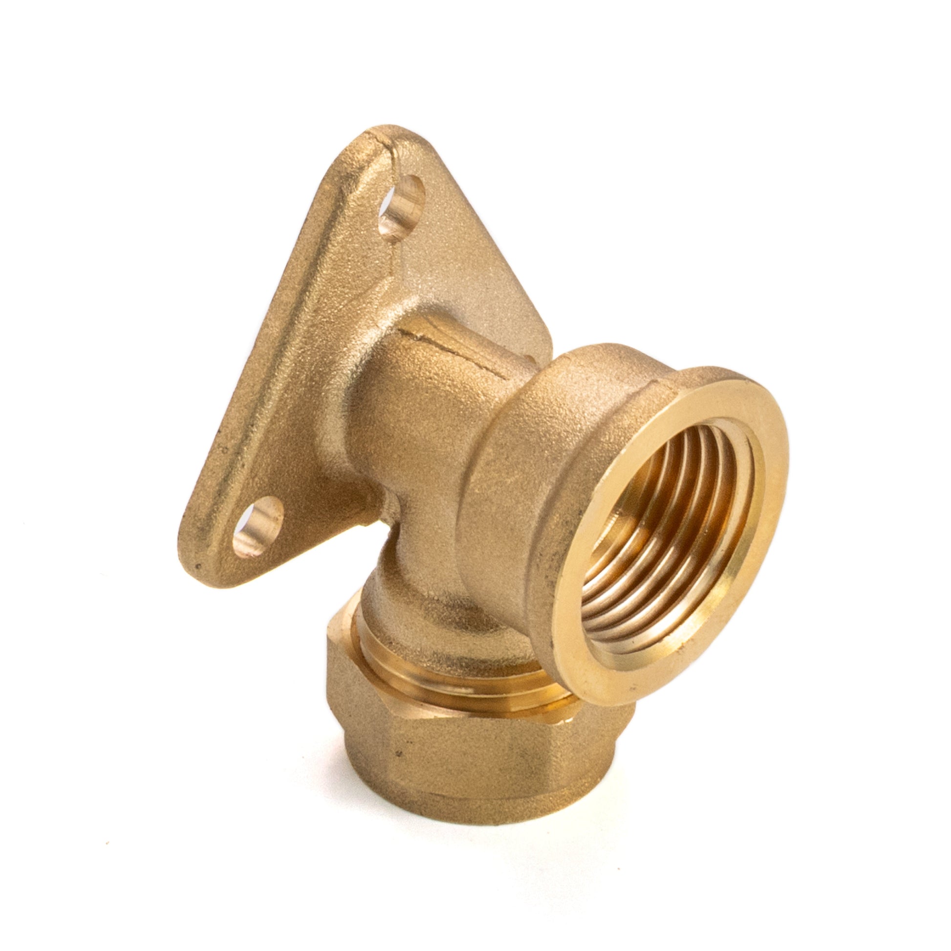 Brass 15mm wall flange tee connector with threaded port openings