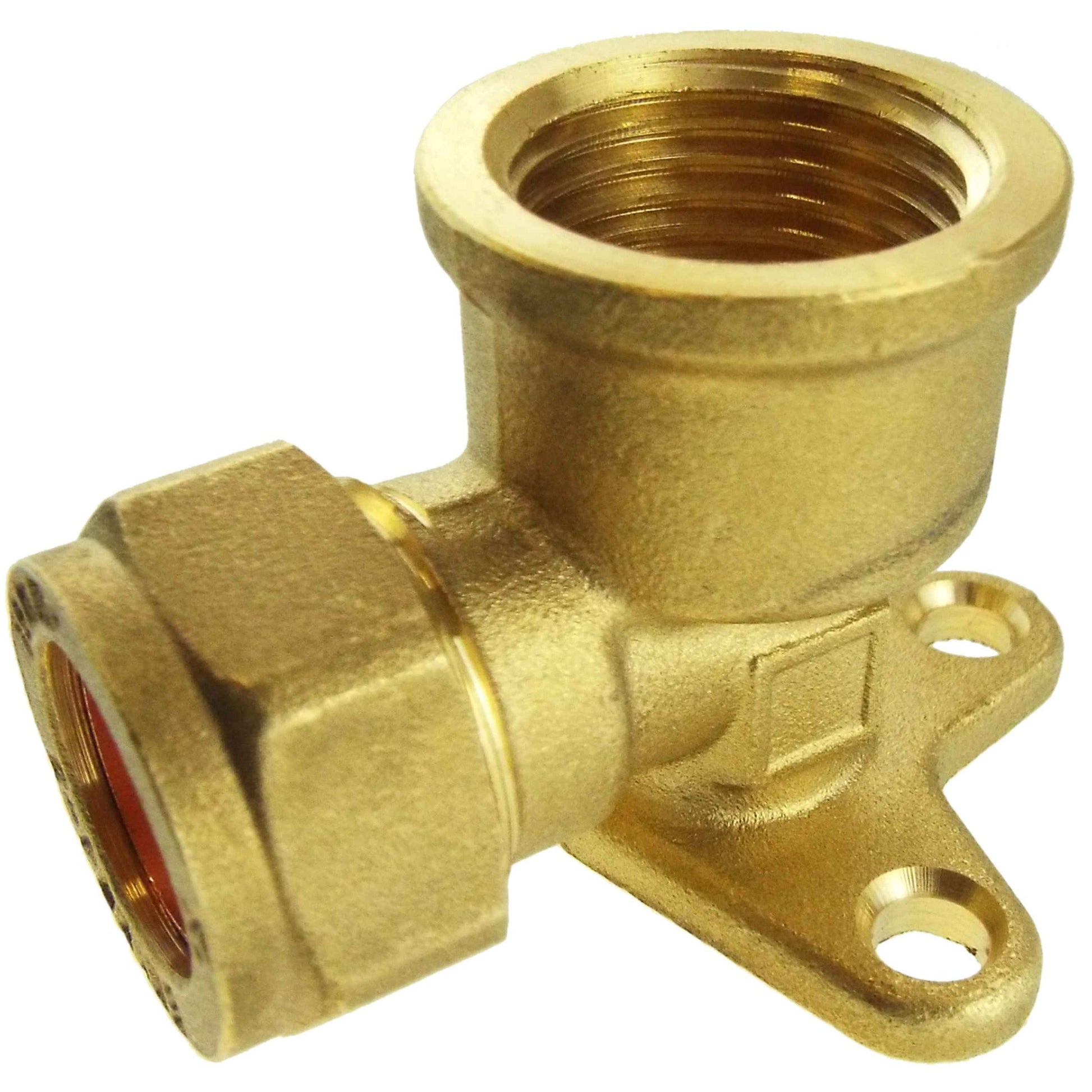 Brass quick-connect metal splitter with two threaded ports and mounting holes