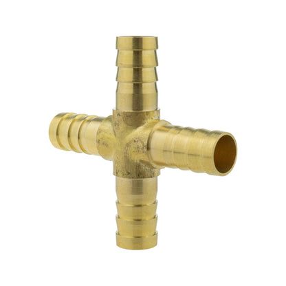 Brass 10mm cross joiner with one side port opening and three threaded ends