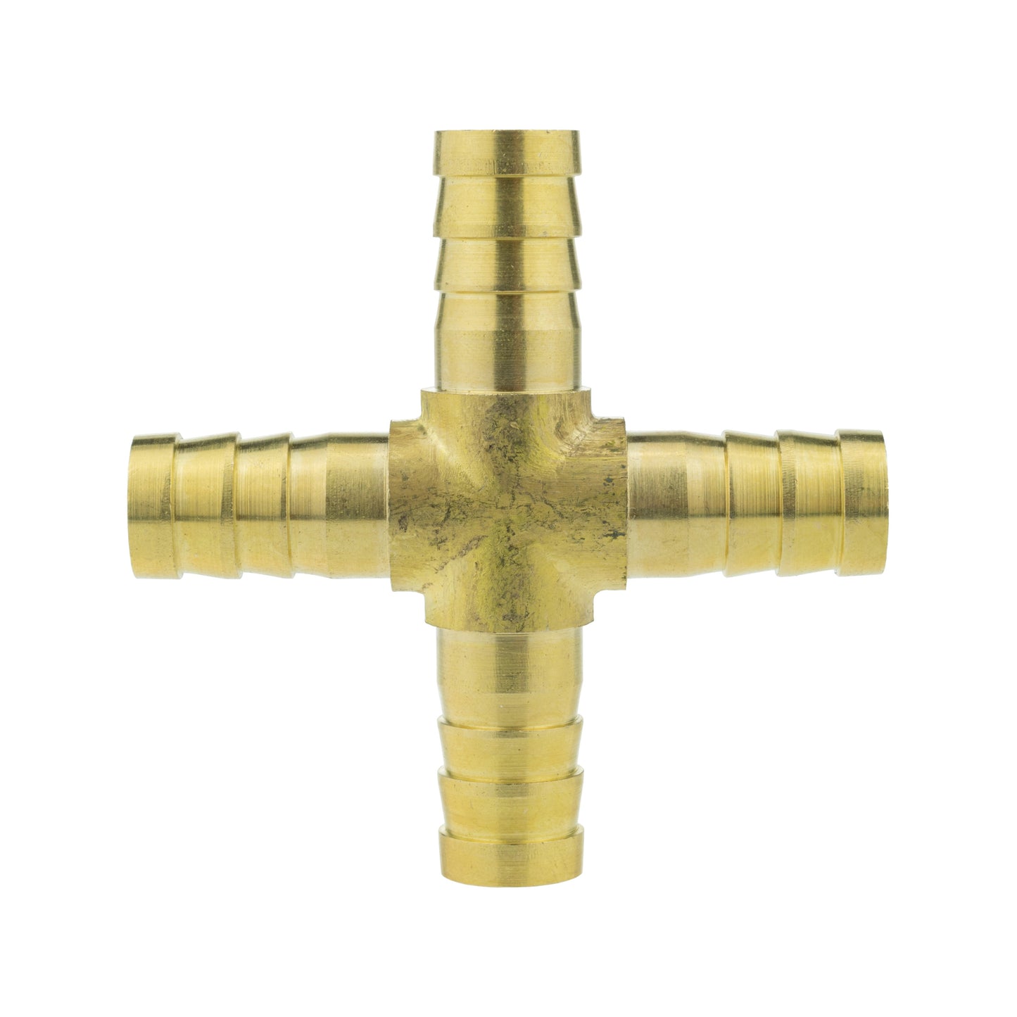 Brass cross joiner fitting, 10mm, with four threaded connection ends