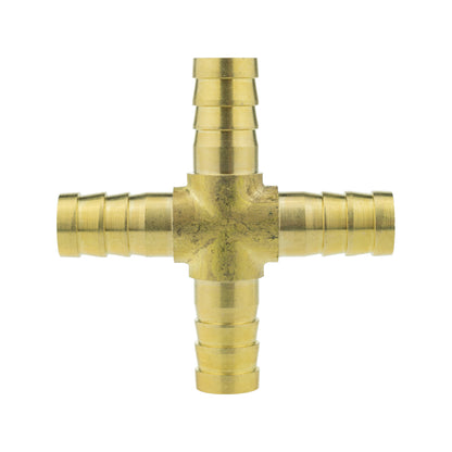 Brass cross joiner fitting, 10mm, with four threaded connection ends