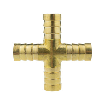 Brass cross joiner 12.5mm with four barbed ends and threaded fittings