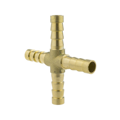 Brass cross joiner 6mm, vertical barbed end with side outlets