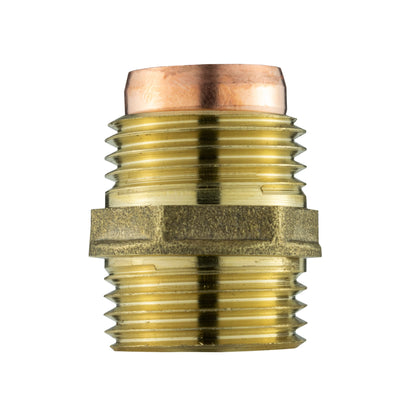Brass compression straight fitting showing 3/4" BSPM male thread and compression ring