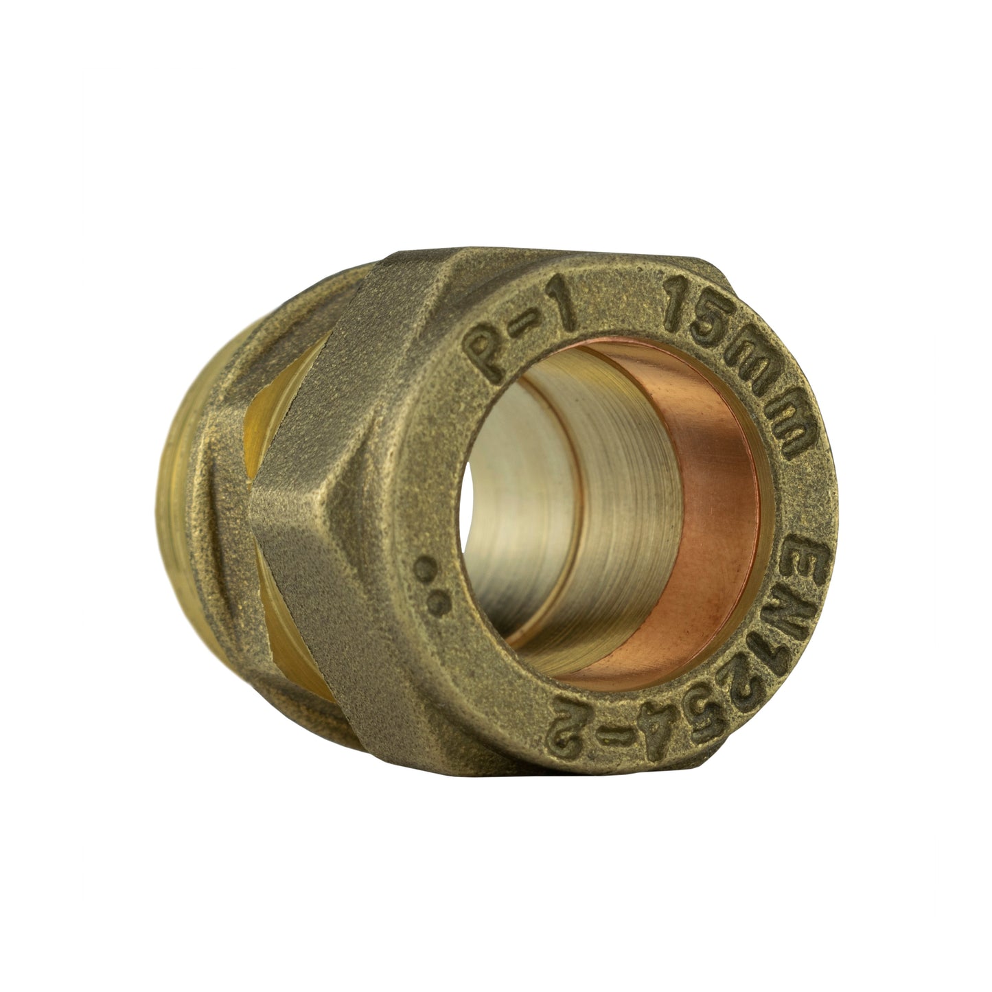 Messingkompressionsanschluss 1/2” BSP mit Innenöffnung und rotem Dichtring