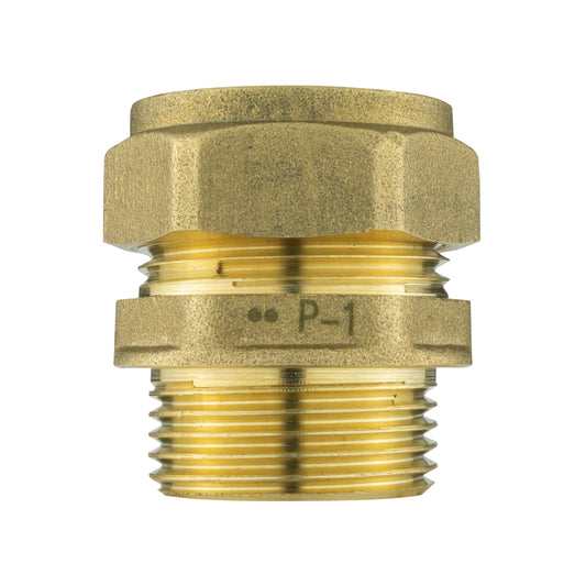 Brass compression straight fitting, 22mm, male thread with textured knurled grip