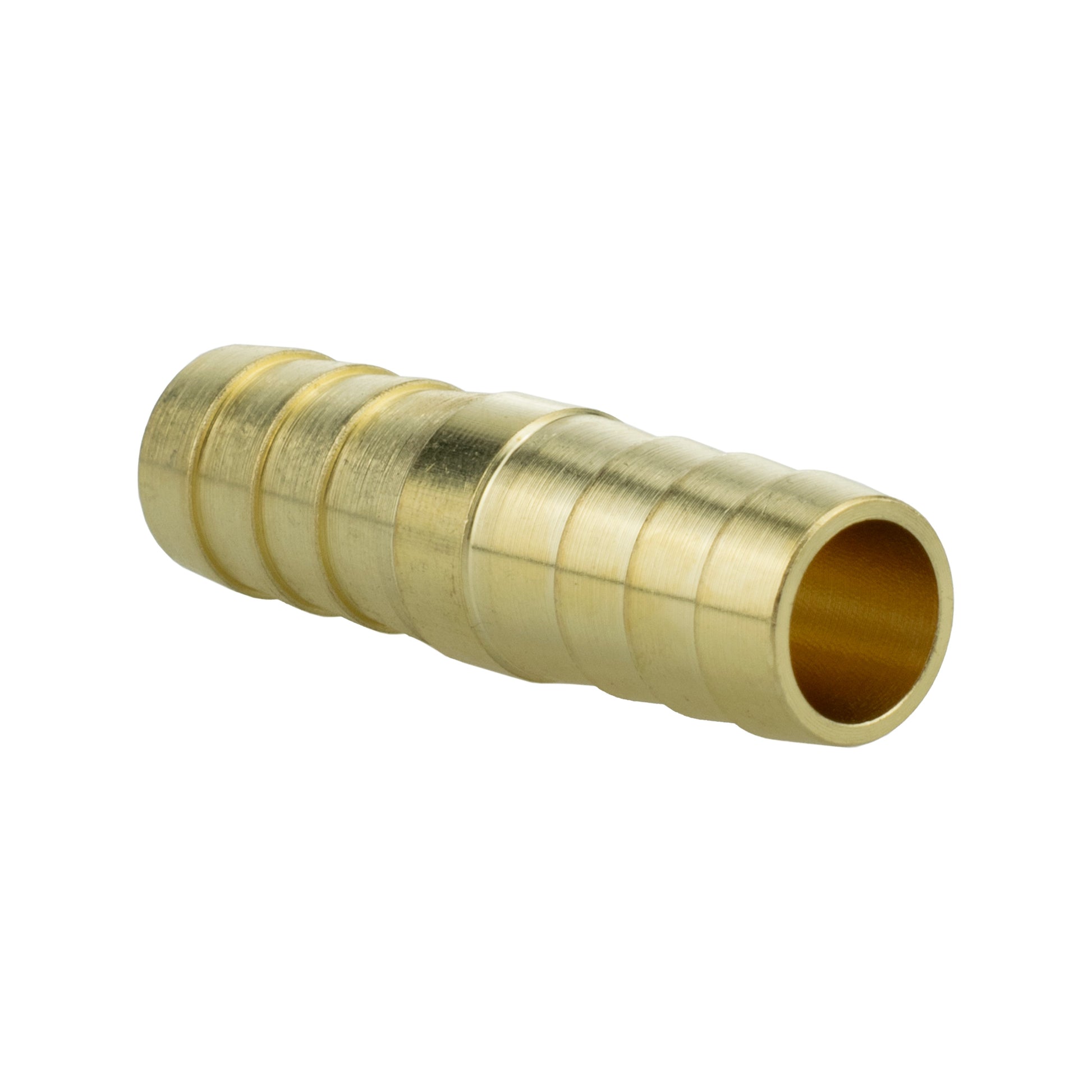 Brass straight joiner 12.5mm, angled view showing flared socket end
