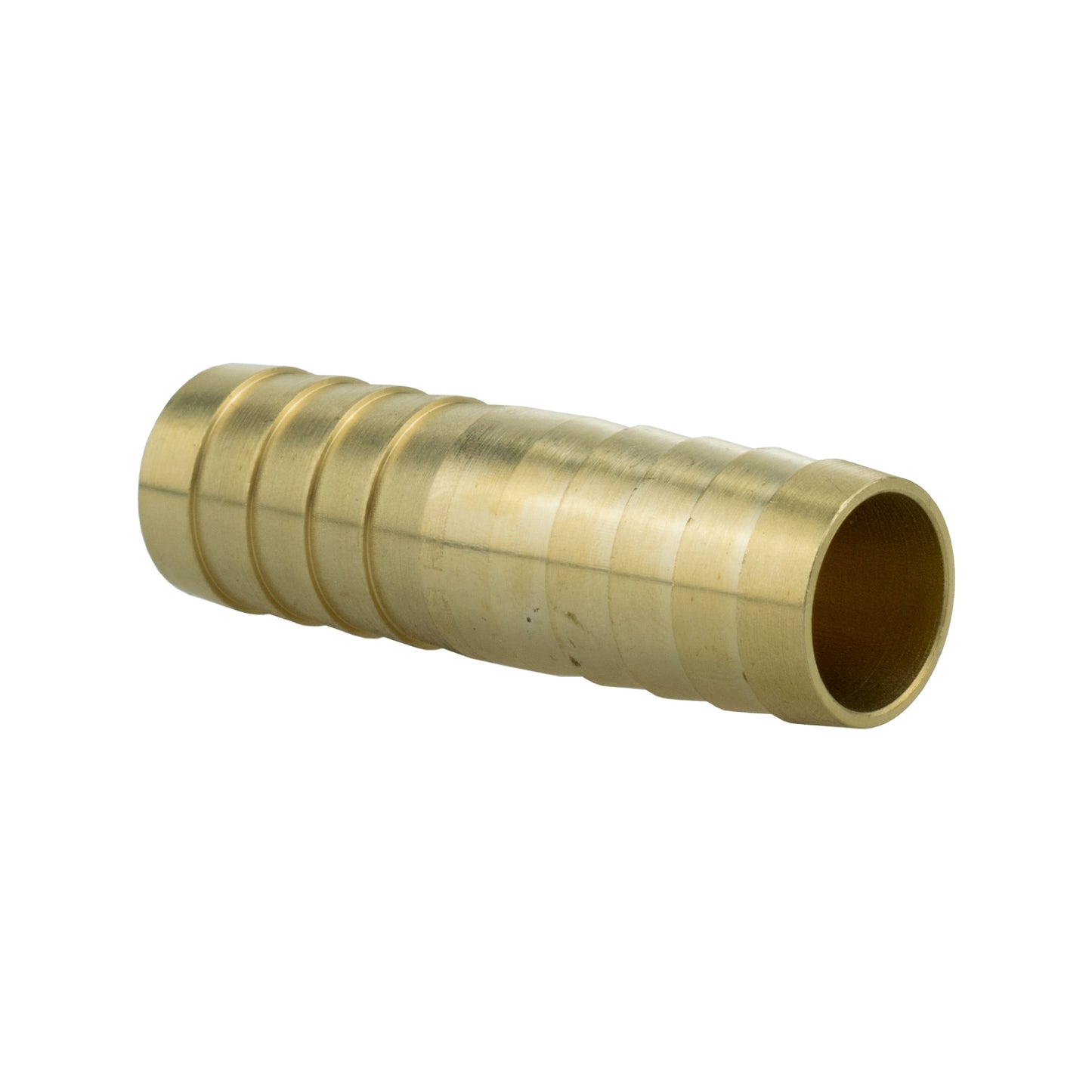 Brass straight joiner 15mm with grooved, barbed connector end