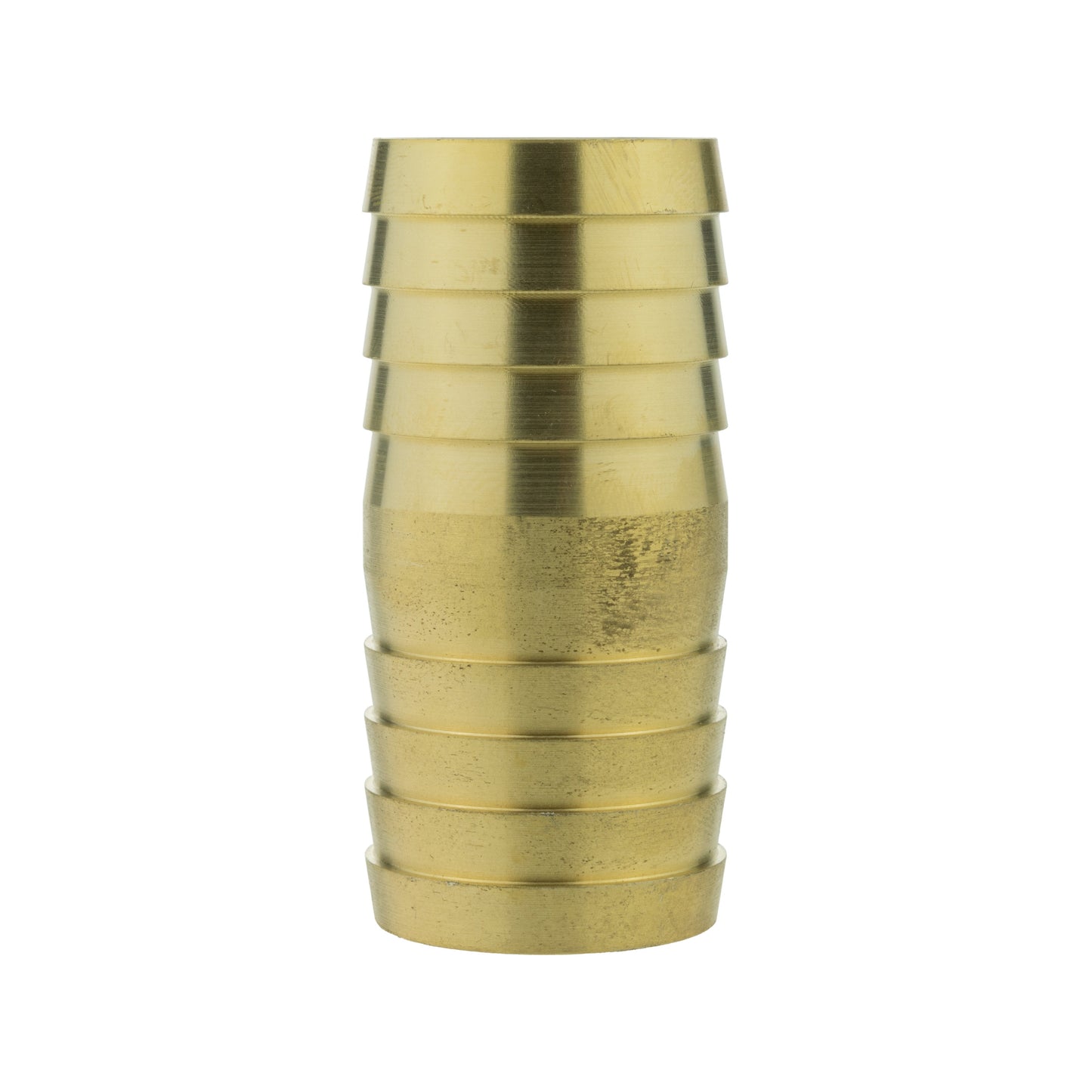 Brass straight joiner 25mm close-up of stacked ridges and open end