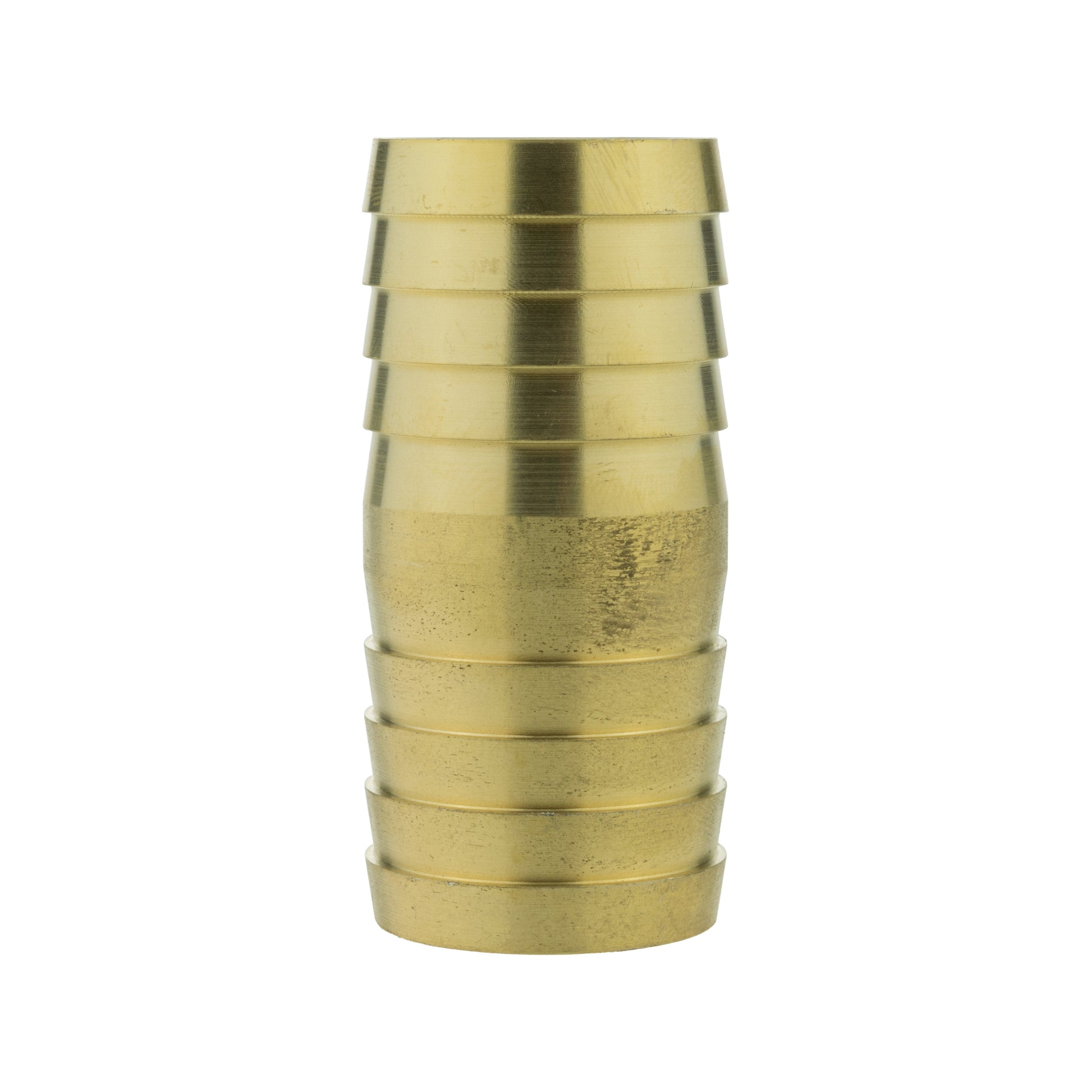 Brass straight joiner 25mm close-up of stacked ridges and open end