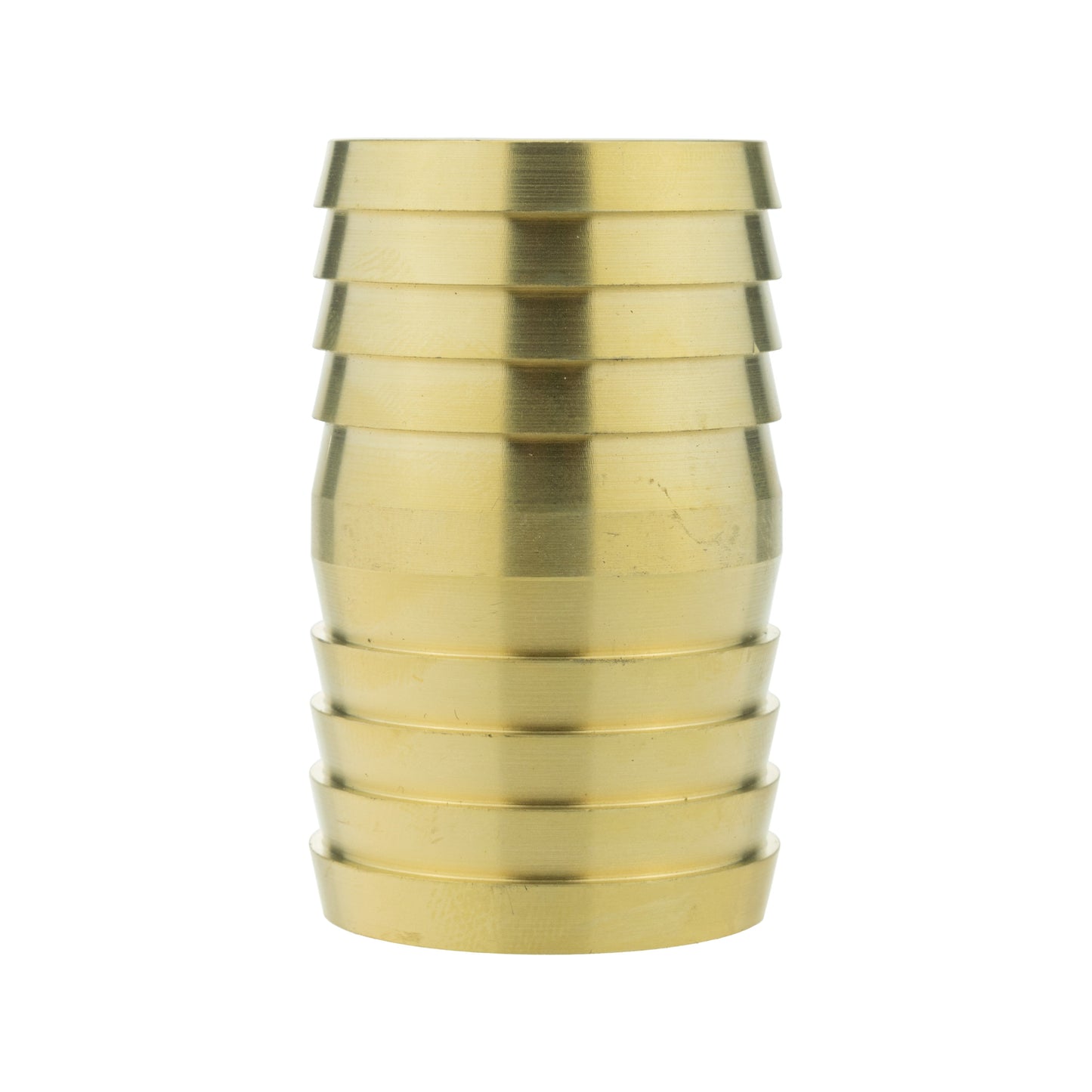 Brass straight joiner 32mm end view, ridged coupler with open bore