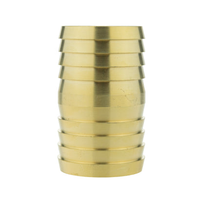 Brass straight joiner 32mm end view, ridged coupler with open bore